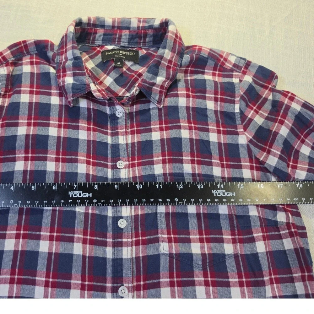 Banana Republic Soft Wash Plaid Button Down Shirt Mens Medium Red White Blue